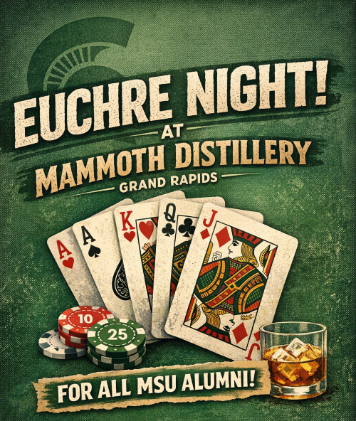 Euchre Night at Mammoth Distillery with West Michigan Spartans graphic